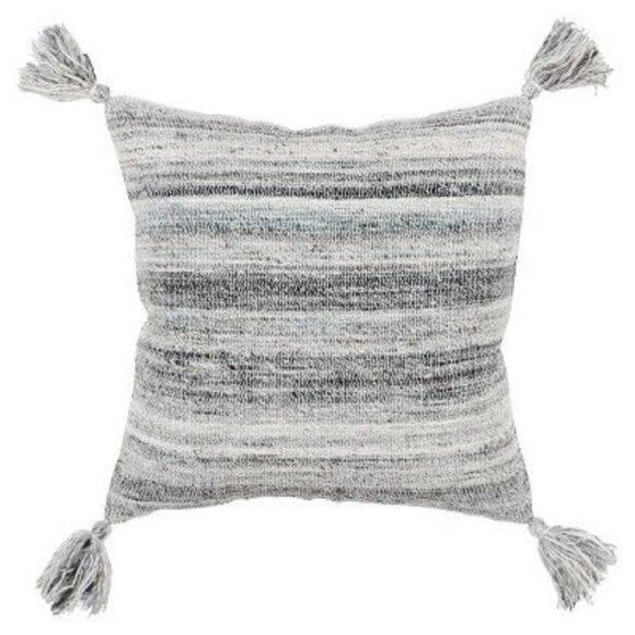 20"x20" Oversize Tassel Striped Poly Filled Square Throw Pillow Black/White - Picture 1 of 4